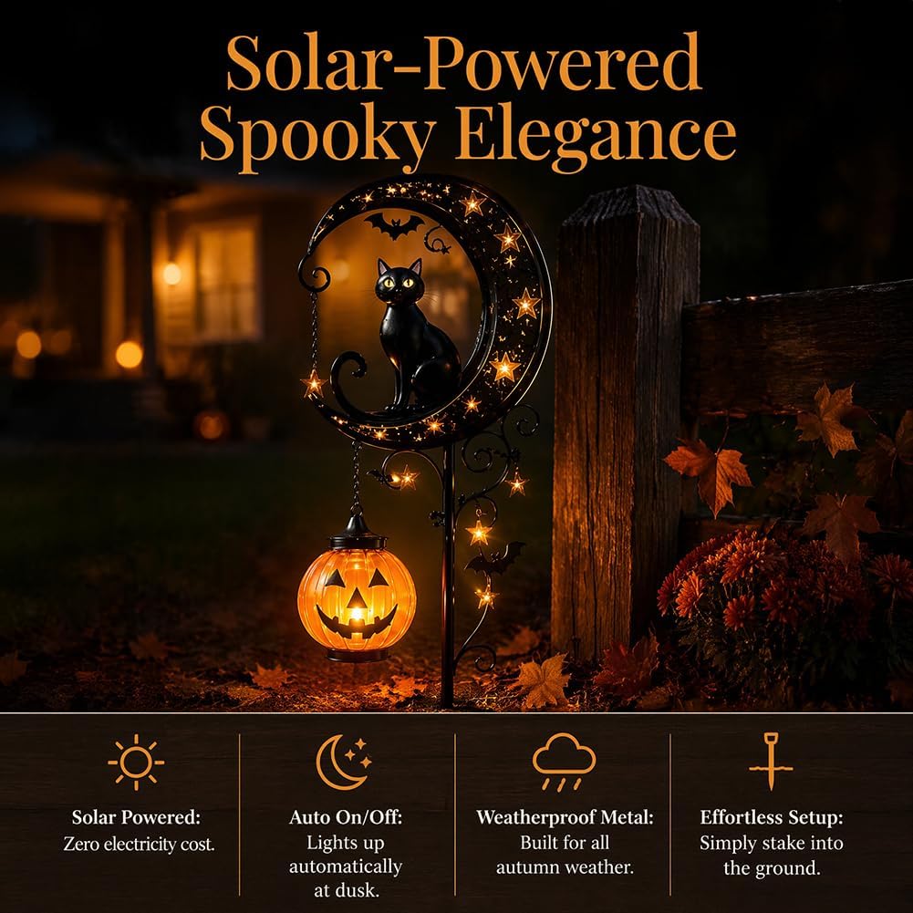 Solar Halloween Black Cat & Pu - Smart Zen Garden review and price
